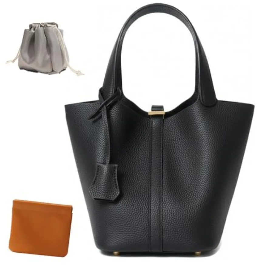 Genuine Leather Lock Design Bucket Bag Vegetable Basket Fashionable and Versatile Satchel Handbag
Genuine Leather Lock Design Bucket Bag Vegetable Basket Fashionable and Versatile Satchel Handbag