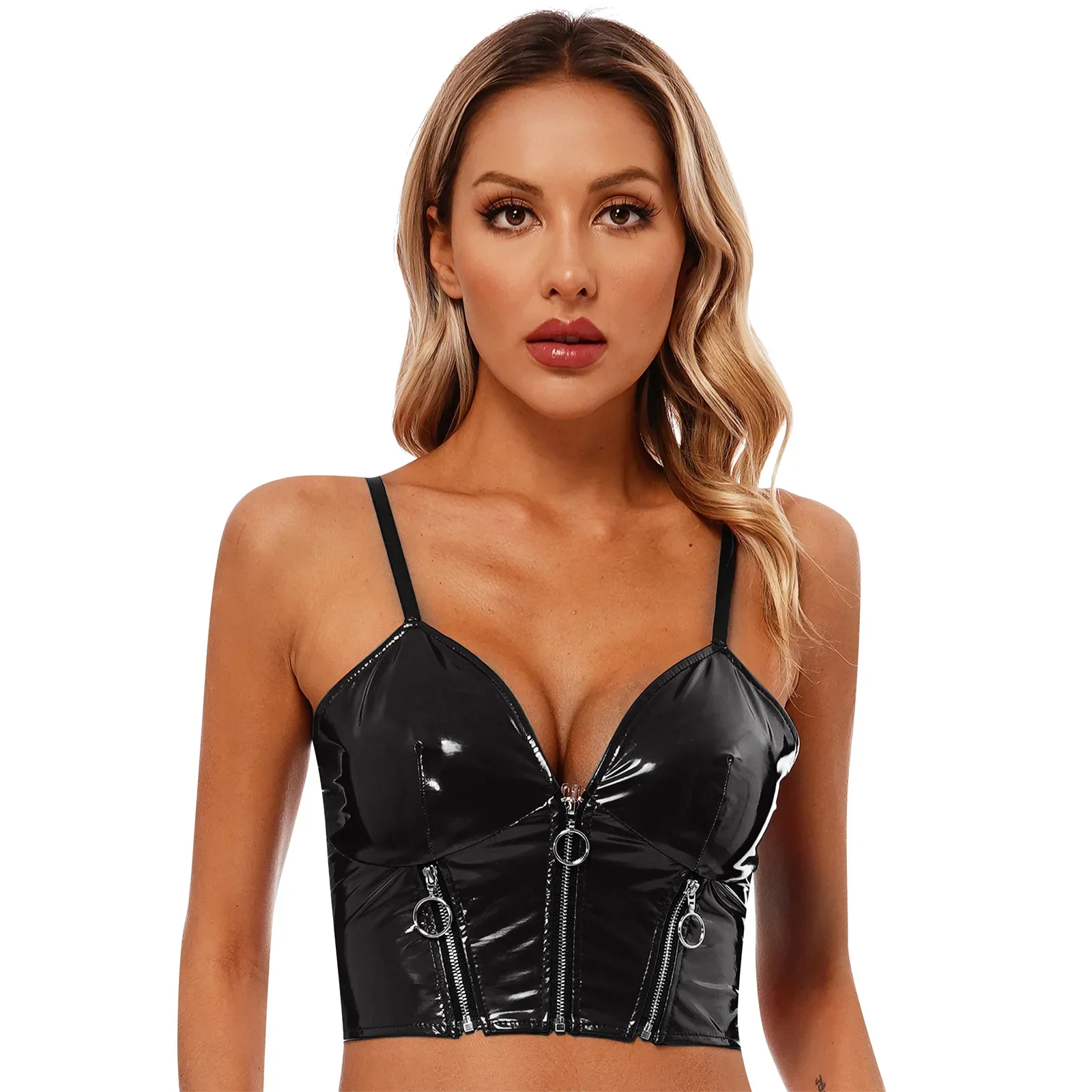 Women PVC Camisole Glossy Patent Leather Vest Top Ladies Sexy Deep V Neck Crop Top Front Zip PVC Spaghetti Strap Vest New
Women PVC Camisole Glossy Patent Leather Vest Top Ladies Sexy Deep V Neck Crop Top Front Zip PVC Spaghetti Strap Vest New