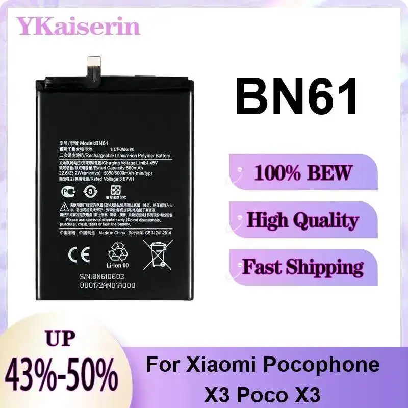 BN61 Mobile Phone Battery For Xiaomi Pocophone X3 Poco X3 6000mAh Safe And Reliable Prolonged Performance
BN61 Mobile Phone Battery For Xiaomi Pocophone X3 Poco X3 6000mAh Safe And Reliable Prolonged Performance