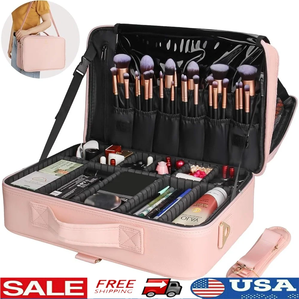 Portable Makeup Train Case Adjustable Dividers Cosmetic Organizer Waterproof Artist Storage Bag Makeup Brushes and Accessories
Portable Makeup Train Case Adjustable Dividers Cosmetic Organizer Waterproof Artist Storage Bag Makeup Brushes and Accessories