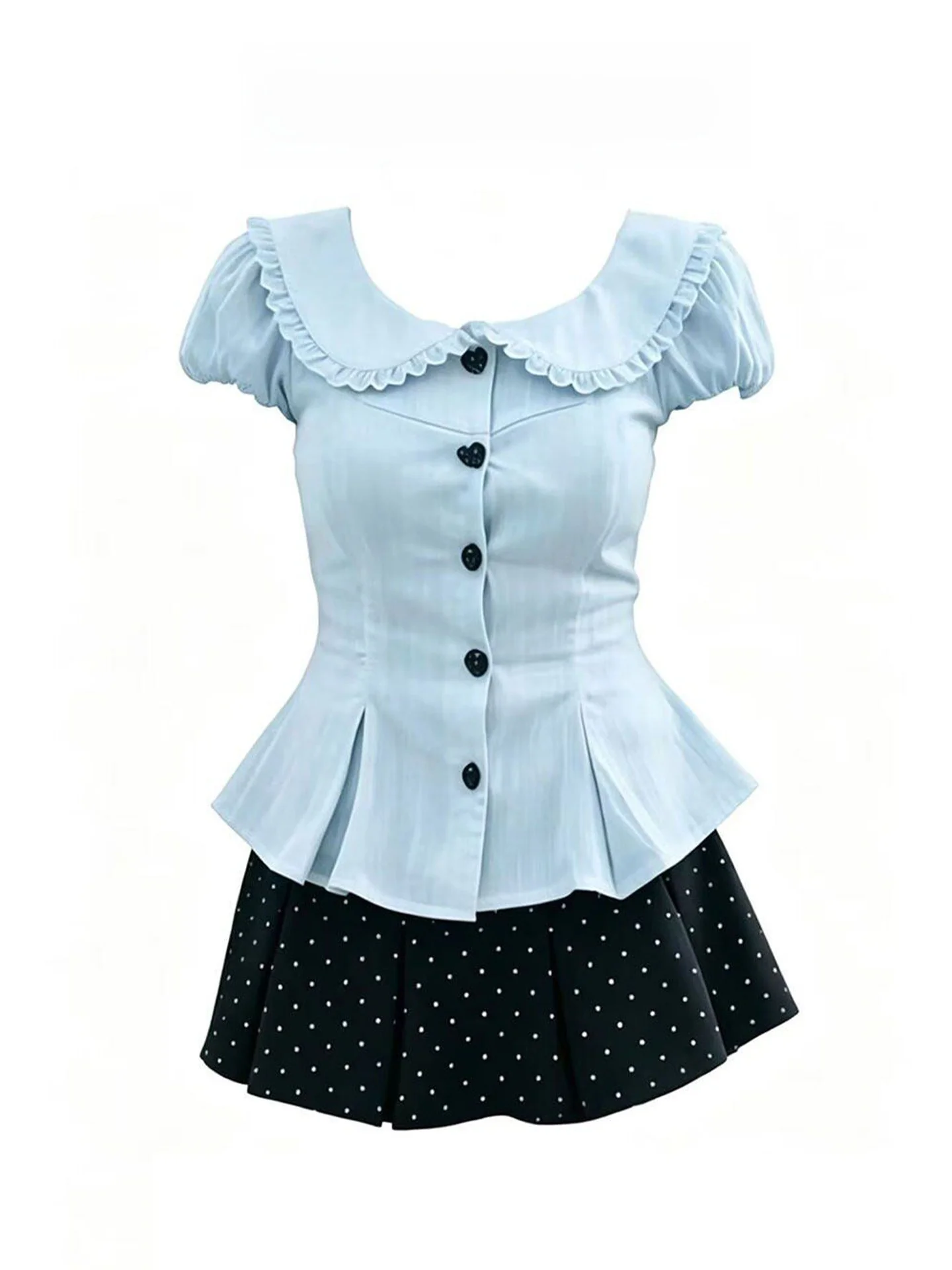 Summer New Style Slimming Polka Dot Pleated Skirt Top Set College Style Doll Collar Waist Inward Fish Tail Women's Fashion
Summer New Style Slimming Polka Dot Pleated Skirt Top Set College Style Doll Collar Waist Inward Fish Tail Women's Fashion