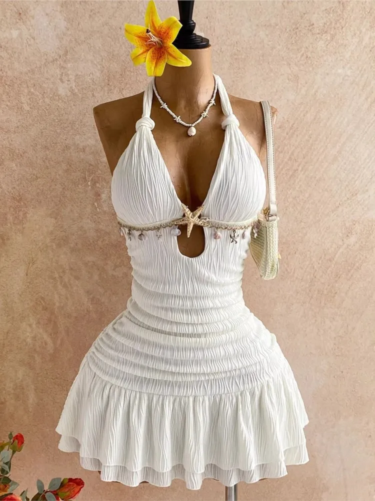 Beachwear Sexy Sleeveless Solid Color Holiday Halter Neck Backless Slim Sexy Dress Simple Style Leace-up Temperament Backless
Beachwear Sexy Sleeveless Solid Color Holiday Halter Neck Backless Slim Sexy Dress Simple Style Leace-up Temperament Backless