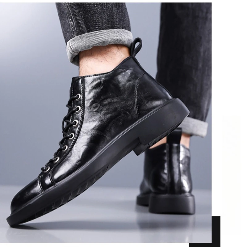 Men's Black Leather Ankle Boots British Style Round Toe Lace Up Soft Sole Casual Work Boots for Men Fall Winter 2026
Men's Black Leather Ankle Boots British Style Round Toe Lace Up Soft Sole Casual Work Boots for Men Fall Winter 2026