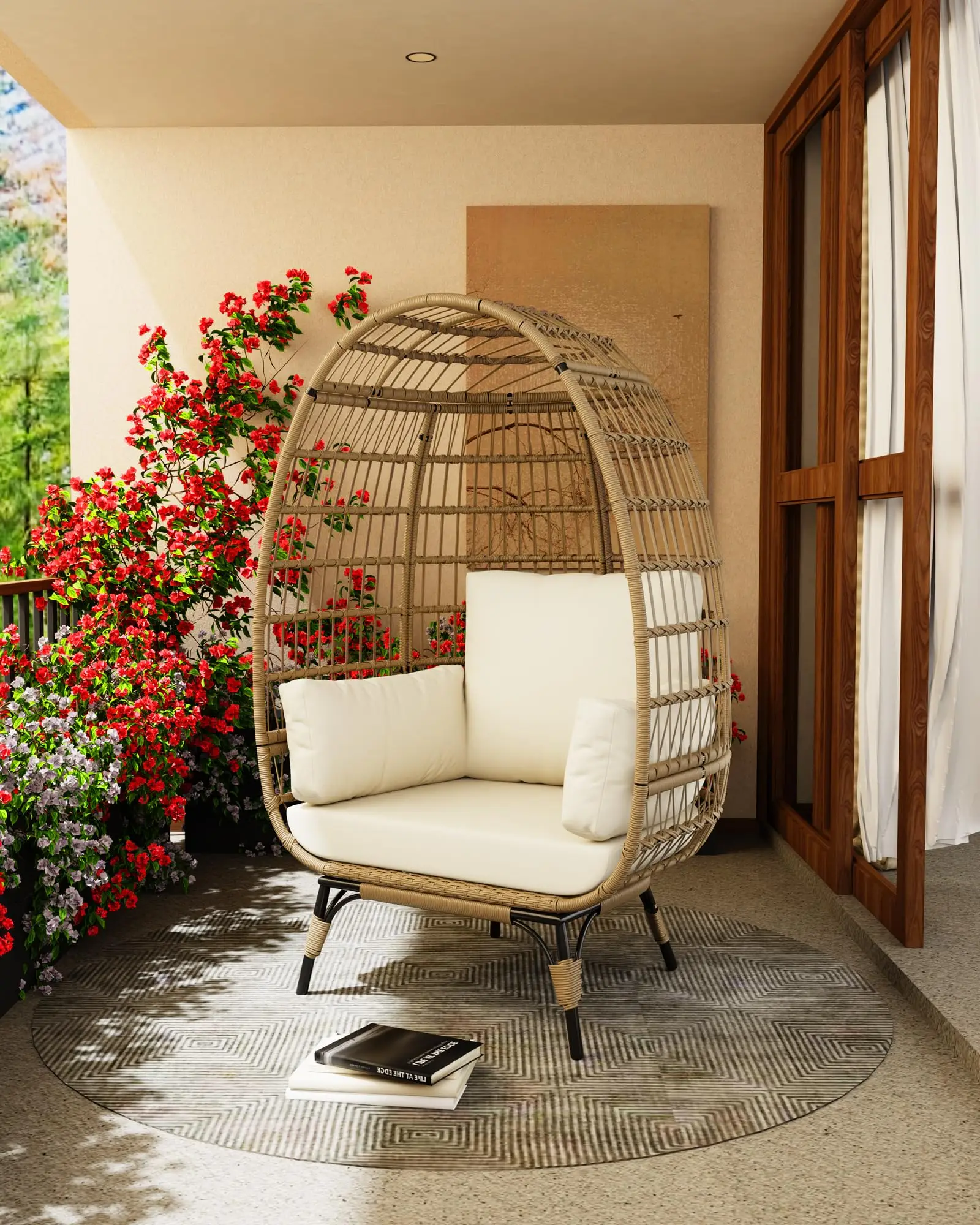 Oversize Rattan Egg Chair Indoor/Outdoor Wicker Egg Basket Lounge Chair Egg-Shaped Chair w/Steel Frame Stand and 4 Cushions for
Oversize Rattan Egg Chair Indoor/Outdoor Wicker Egg Basket Lounge Chair Egg-Shaped Chair w/Steel Frame Stand and 4 Cushions for