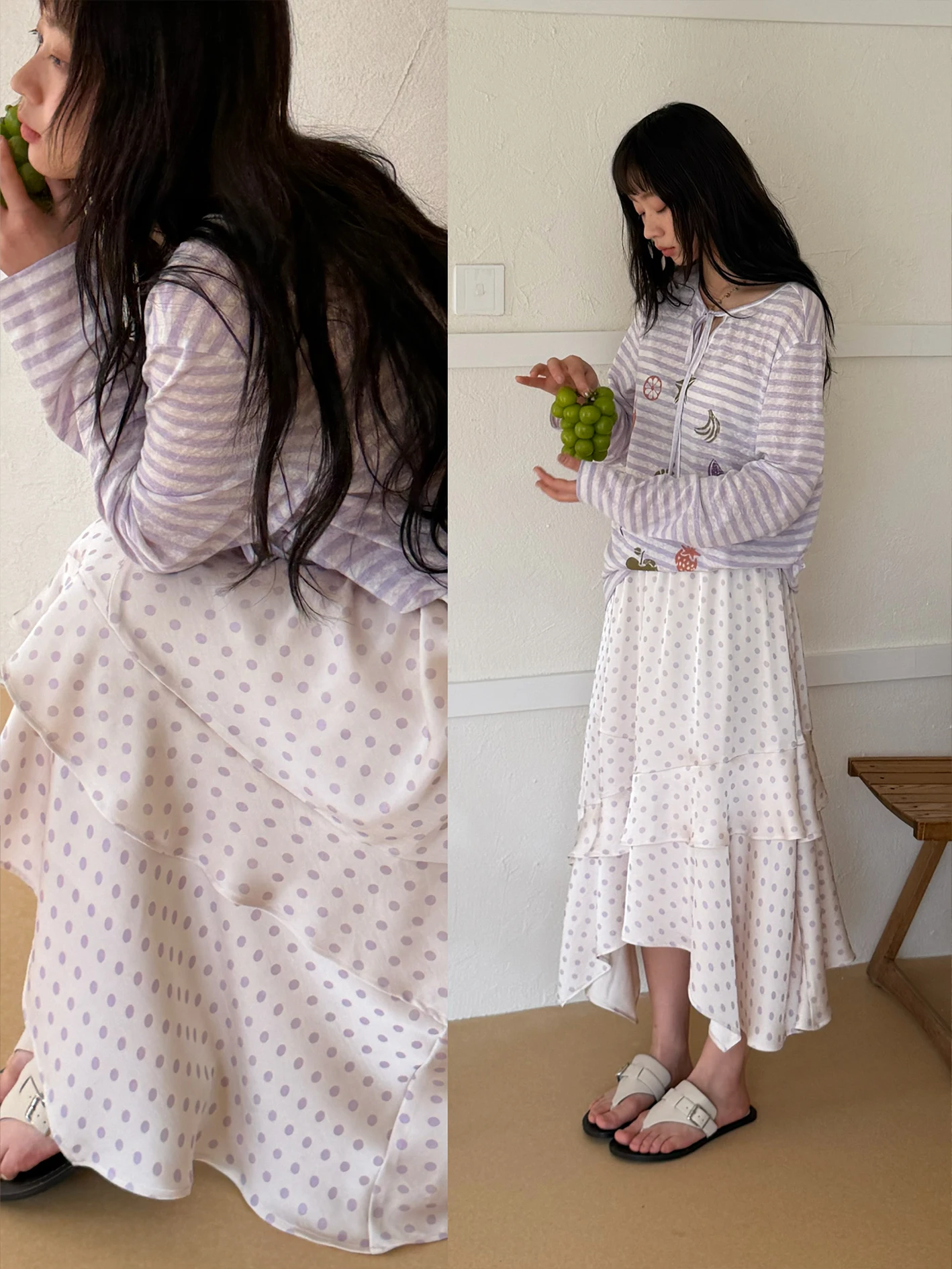 Gentle Pastel Purple Falling at Sunset Drapey Polka Dot Silk Half Skirt Asymmetrical Silhouette Soft Polyester Fabric Skirts
Gentle Pastel Purple Falling at Sunset Drapey Polka Dot Silk Half Skirt Asymmetrical Silhouette Soft Polyester Fabric Skirts