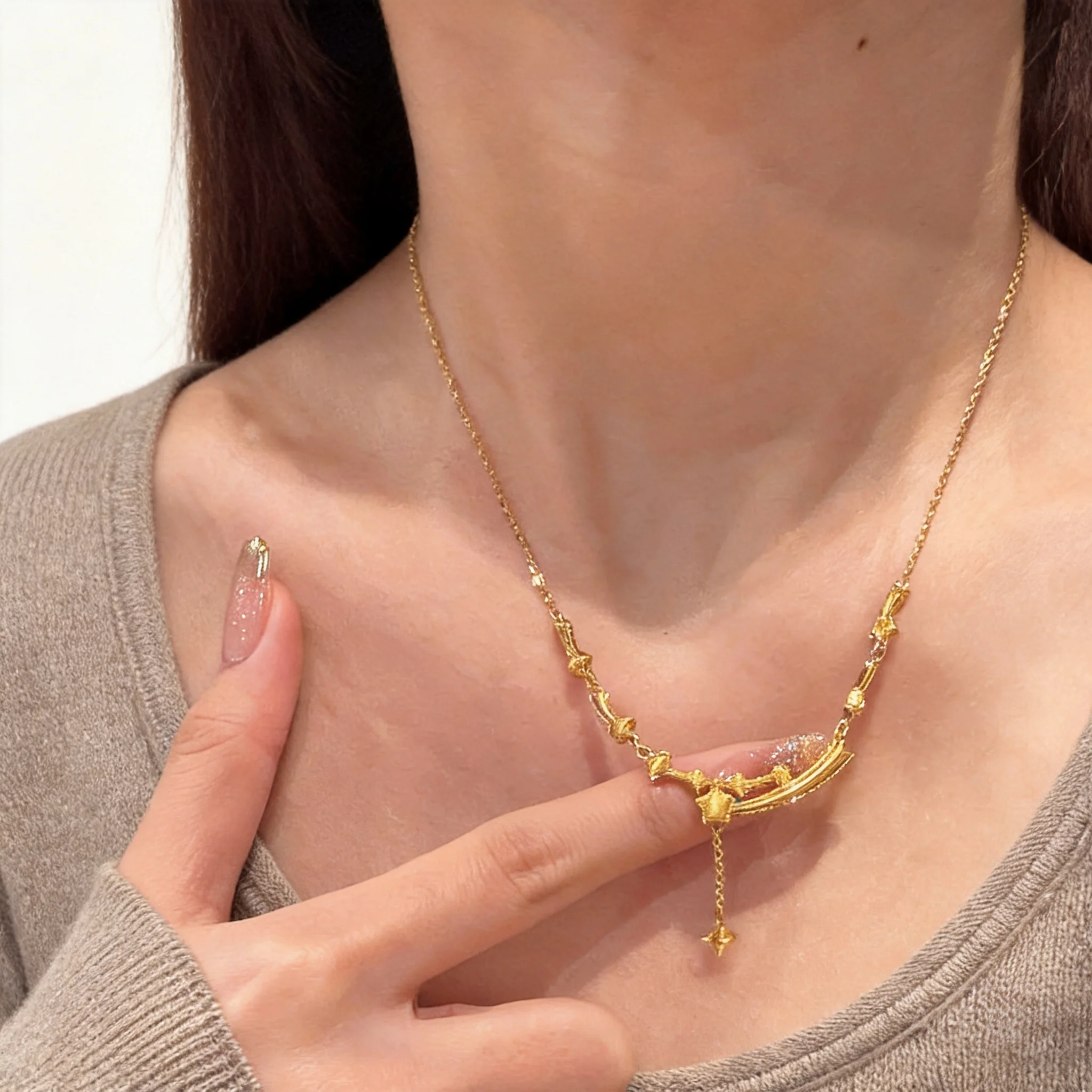 Chinese Style Lucky Golden Shooting Star Tassel Necklace Delicate Glitter Star Clavicle Chain For Women Daily Wear Party Birthda
Chinese Style Lucky Golden Shooting Star Tassel Necklace Delicate Glitter Star Clavicle Chain For Women Daily Wear Party Birthda