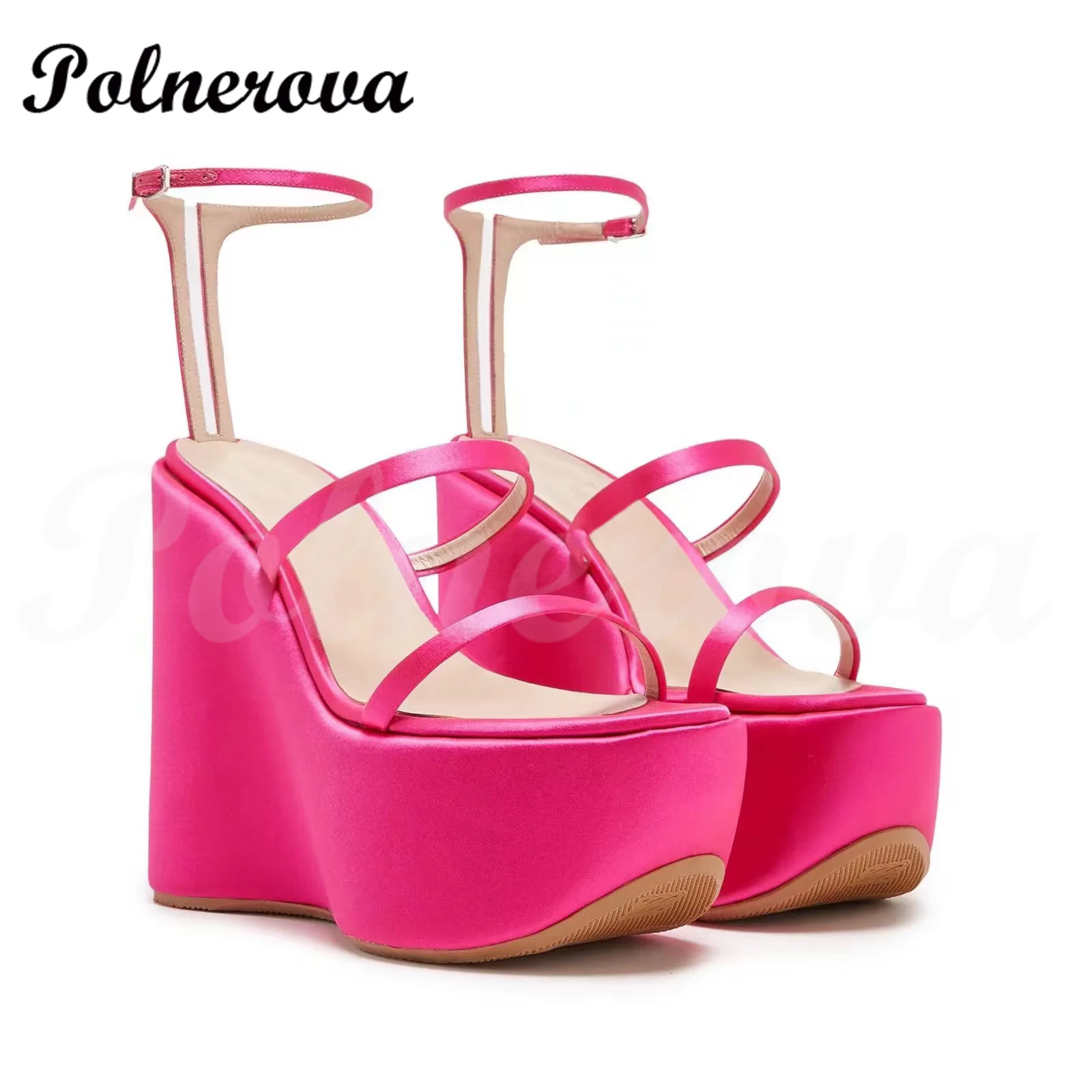 Rose Red Satin Wedge Platform Sandals New Green Open Toe Round Toe Word Buckle Luxury Fashion Large Size Sandals for Women
Rose Red Satin Wedge Platform Sandals New Green Open Toe Round Toe Word Buckle Luxury Fashion Large Size Sandals for Women