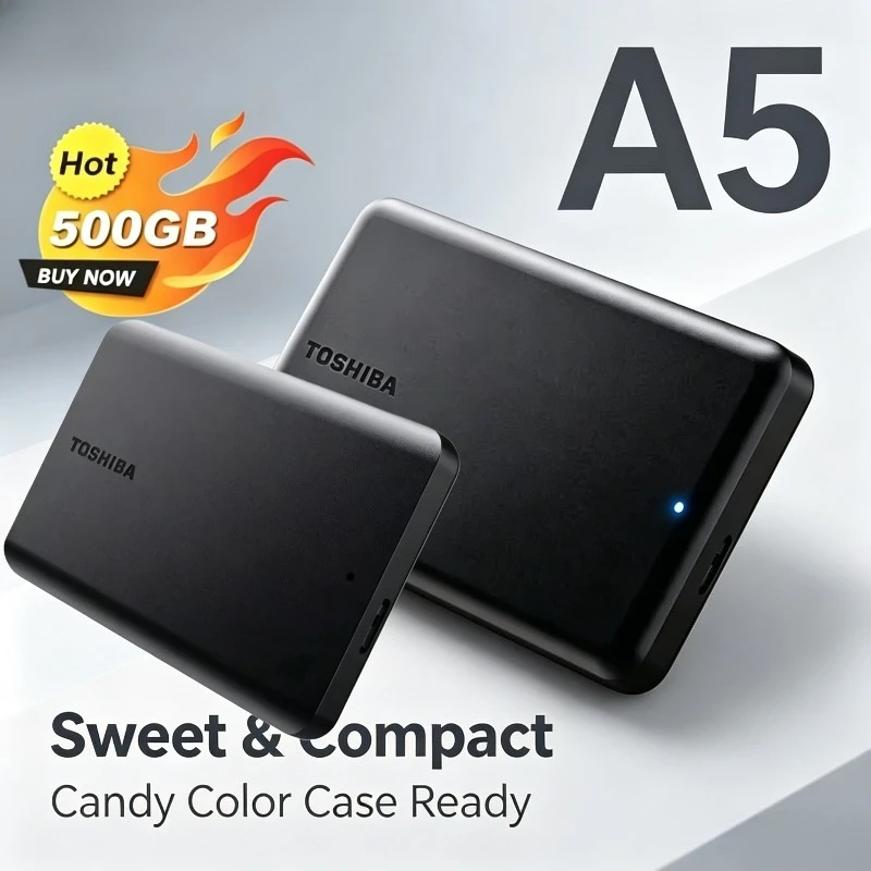 For Toshiba A5 Series Small Black Portable Hard Drive High-Speed USB 3.2 Gen1 External Data Storage Compatible For Mac OS