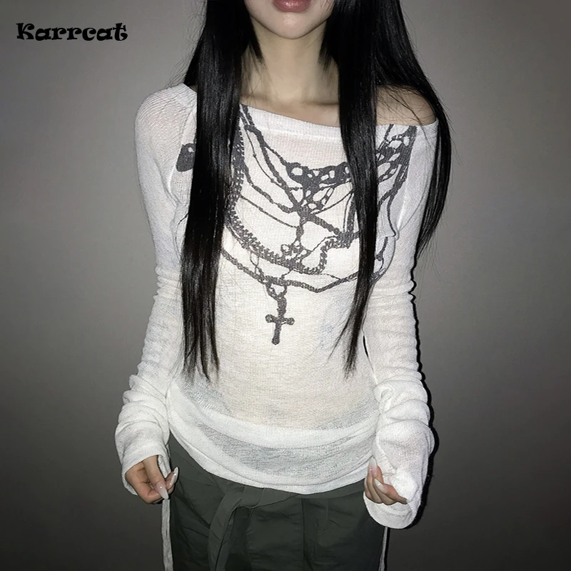 Karrcat Trashy Y2k Tattoo Print Knitted Tops Grunge Aesthetics Long Sleeve Knit T-shirt Vintage Gothic Streetwear American Retro
Karrcat Trashy Y2k Tattoo Print Knitted Tops Grunge Aesthetics Long Sleeve Knit T-shirt Vintage Gothic Streetwear American Retro