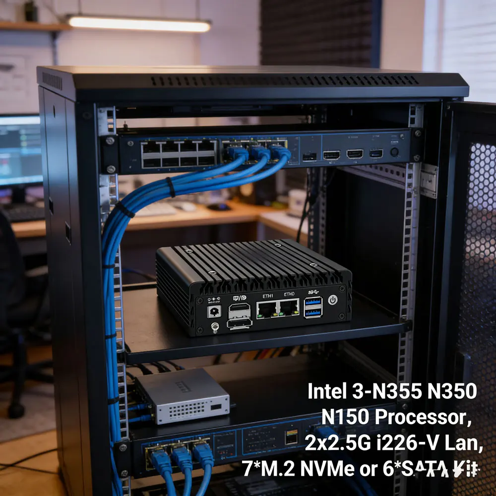 Fanless Nas Mini PC Intel 3-N355 N350 N150 7*M.2 NVMe or 6SATA Kit Computer 2*2.5G LAN for Business Home Office Multi-Tasking
Fanless Nas Mini PC Intel 3-N355 N350 N150 7*M.2 NVMe or 6SATA Kit Computer 2*2.5G LAN for Business Home Office Multi-Tasking