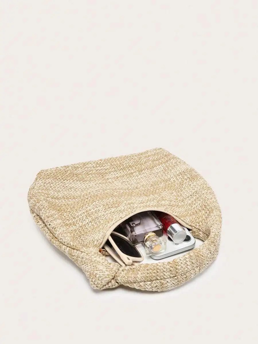Knotted Handle Crescent Woven Bag For Women, Solid Tone Shoulder Or Arm Carry, Ideal For Travel And Everyday Use
Knotted Handle Crescent Woven Bag For Women, Solid Tone Shoulder Or Arm Carry, Ideal For Travel And Everyday Use