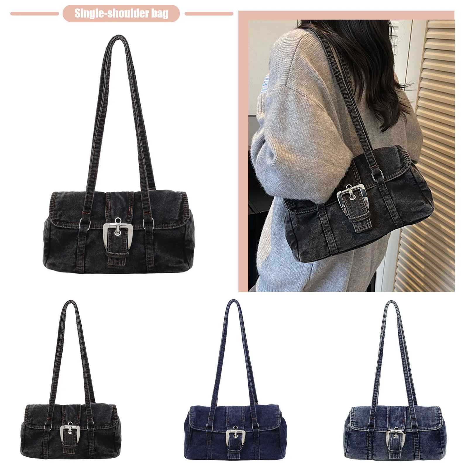 Denim Square Shoulder Bags Solid Color Armpit Bag with Top Handle Boston Handbag for Women Travel Shopping Daily Work
Denim Square Shoulder Bags Solid Color Armpit Bag with Top Handle Boston Handbag for Women Travel Shopping Daily Work