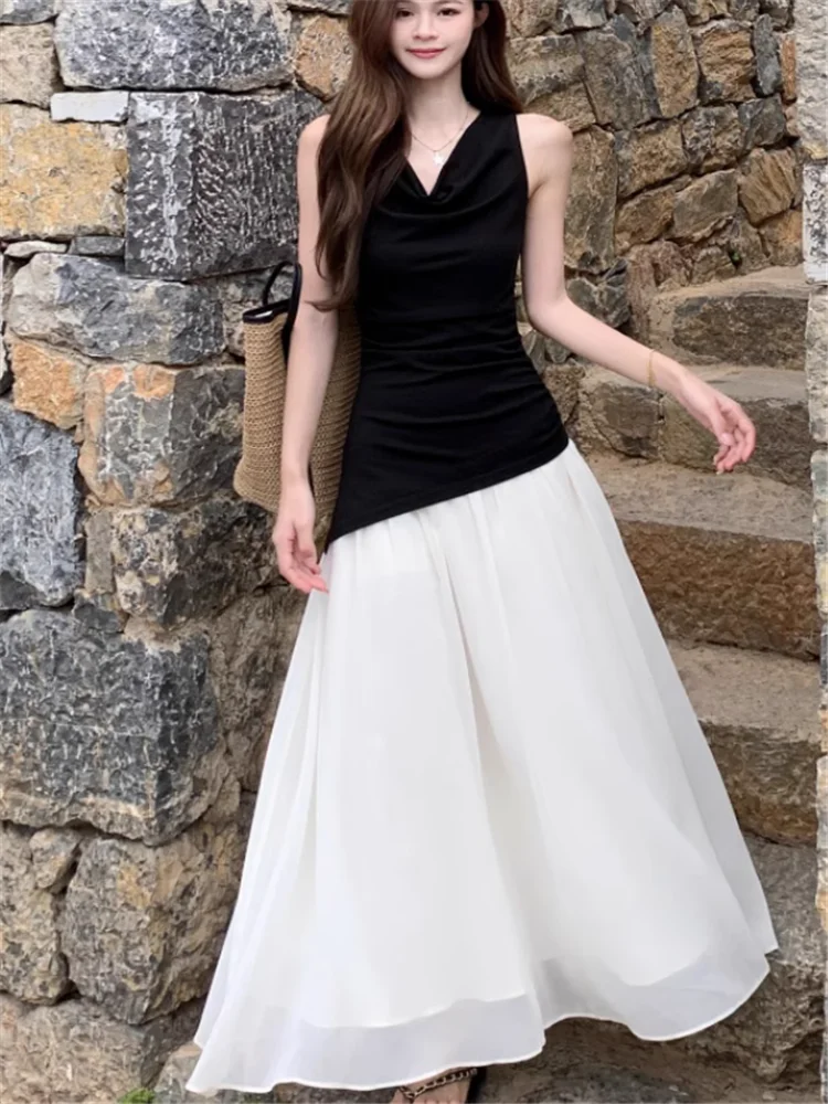 Black Patchwork New Summer Slash Neck Fashion Irregular Long Dress Holiday Women Color Contrast Sleeveless Fairy Beach Dress
Black Patchwork New Summer Slash Neck Fashion Irregular Long Dress Holiday Women Color Contrast Sleeveless Fairy Beach Dress