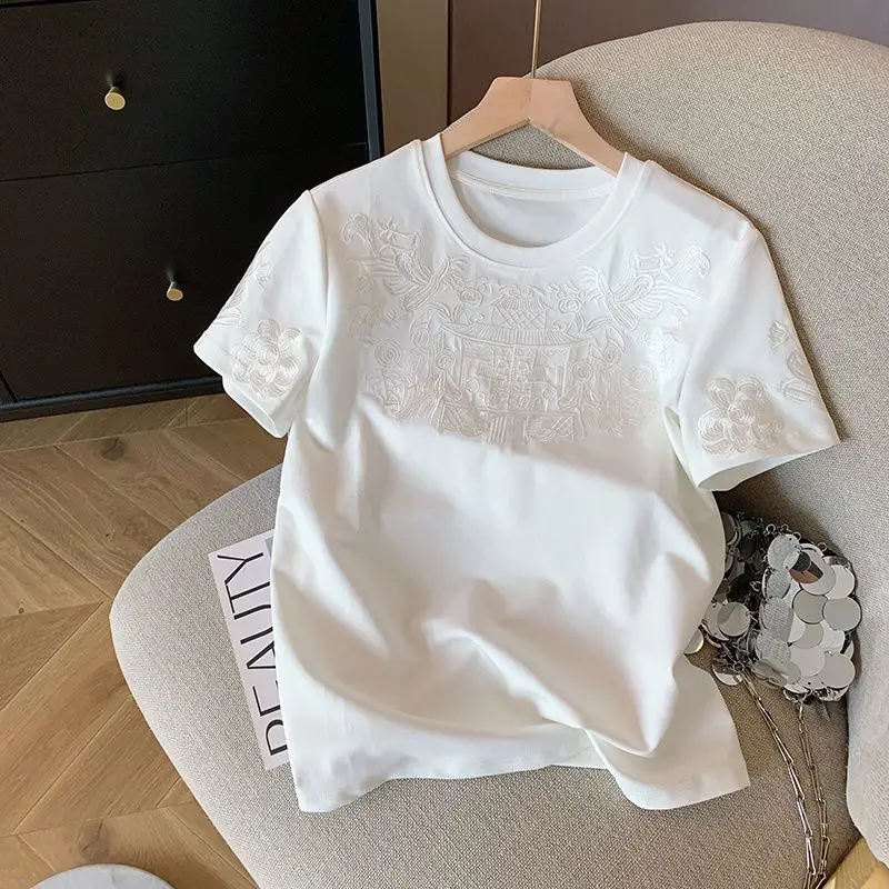 Женская одежда, летняя мода, винтажная вышивка, белая хлопковая базовая футболка, женская простая повседневная футболка с круглым вырезом, свободные топы с короткими рукавами
Женская одежда, летняя мода, винтажная вышивка, белая хлопковая базовая футболка, женская простая повседневная футболка с круглым вырезом, свободные топы с короткими рукавами