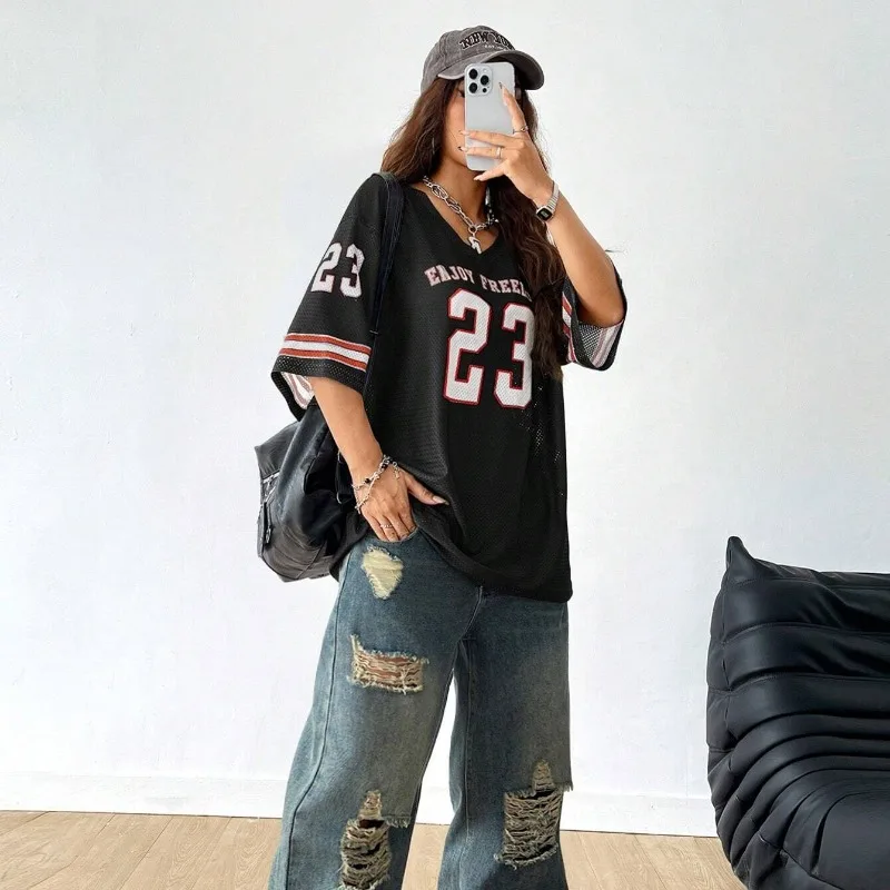 2025 Classic Plus Size Women's Jersey Casual Wear V Neck Letter Printed Casual Short Sleeve Football Jersey T-Shirt Tops
2025 Classic Plus Size Women's Jersey Casual Wear V Neck Letter Printed Casual Short Sleeve Football Jersey T-Shirt Tops