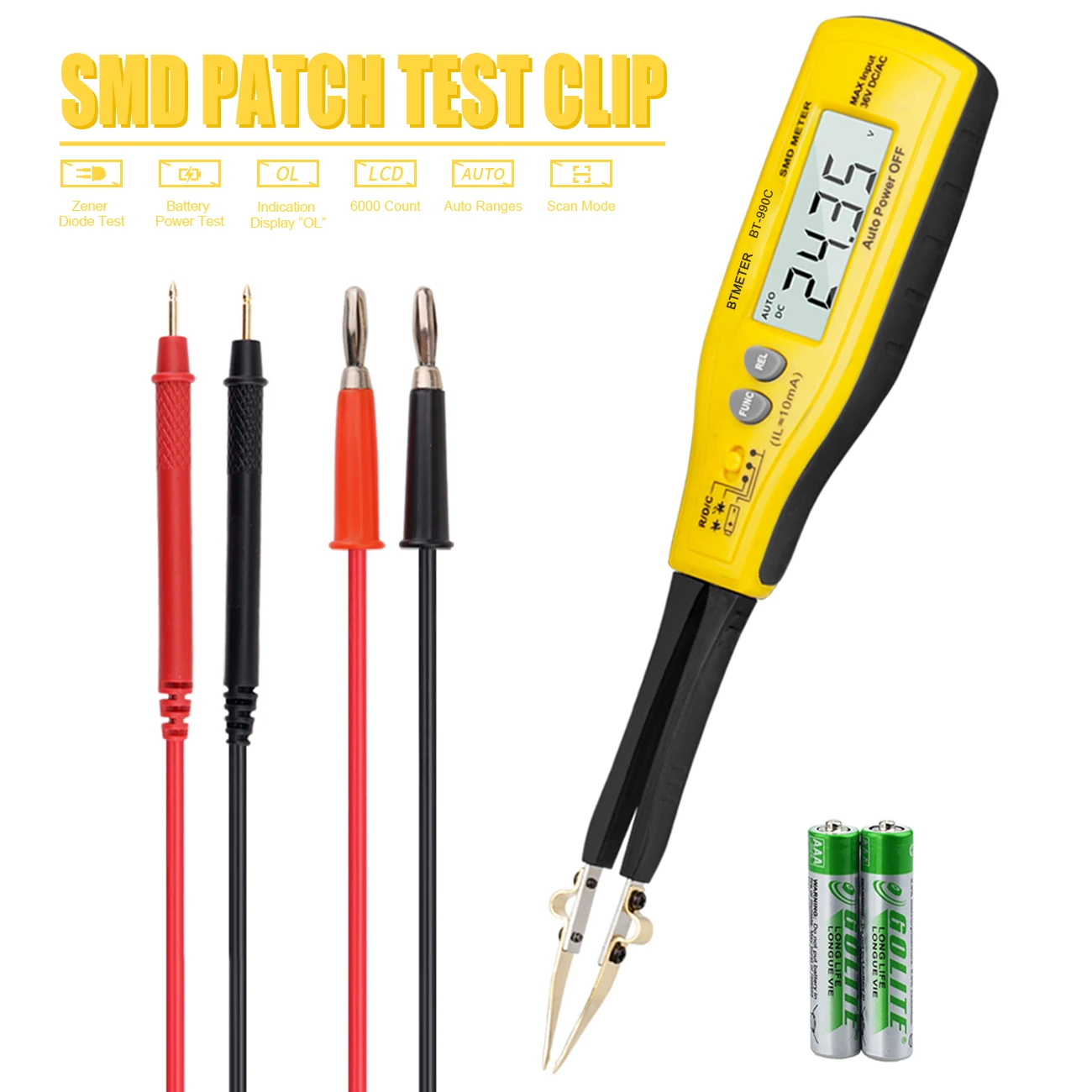 BT-990C Digital Capacitance Meter SMD Tester for Diode/Capacitor/Resistor/Continuity Test, Tweezers Meter with Auto Range
BT-990C Digital Capacitance Meter SMD Tester for Diode/Capacitor/Resistor/Continuity Test, Tweezers Meter with Auto Range