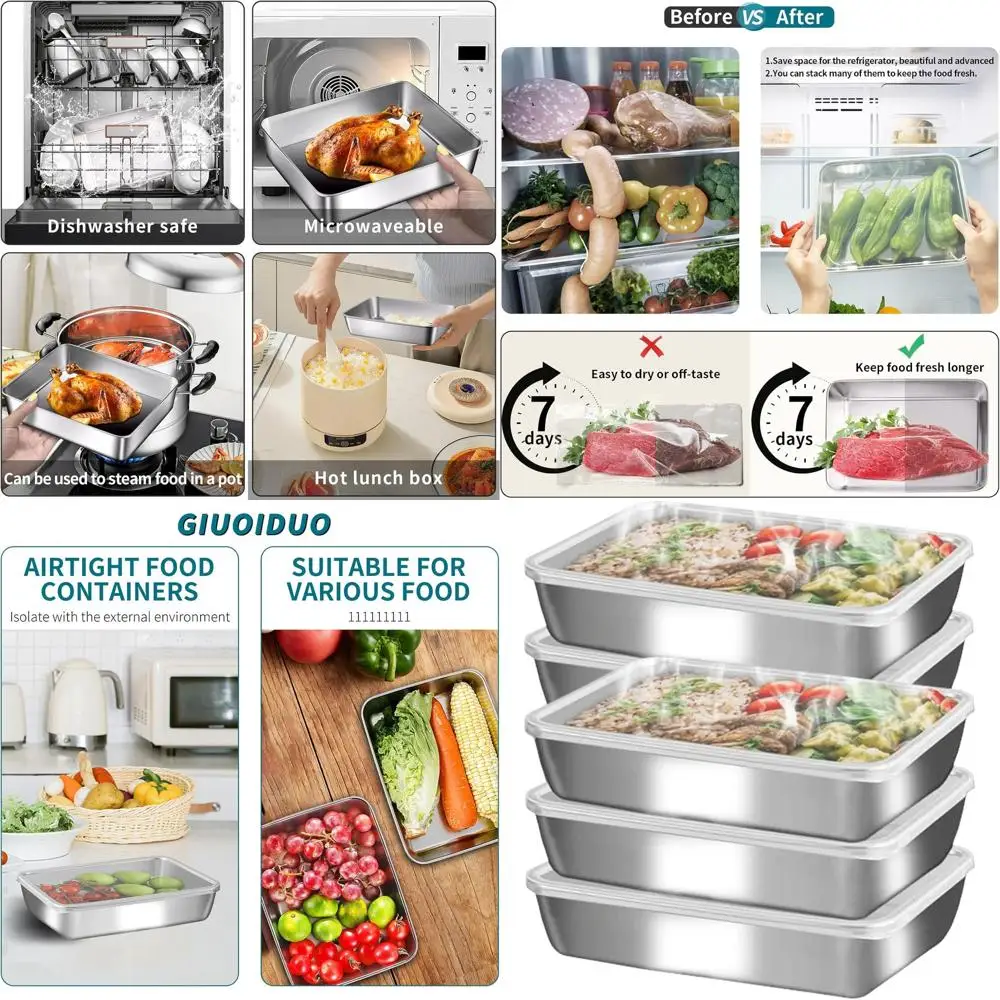 Набор ланч-боксов из нержавеющей стали из 12 предметов с крышками — морозильная камера, духовка и можно мыть в посудомоечной машине
Набор ланч-боксов из нержавеющей стали из 12 предметов с крышками — морозильная камера, духовка и можно мыть в посудомоечной машине