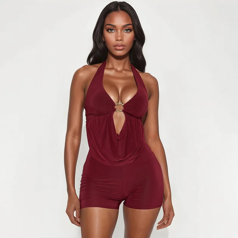 STYLISH LADY Draped Halter Romper 2026 Summer Women Sleeveless Backless Deep V Cut Out Metal Ring Bodycon Short Jumpsuit
STYLISH LADY Draped Halter Romper 2026 Summer Women Sleeveless Backless Deep V Cut Out Metal Ring Bodycon Short Jumpsuit