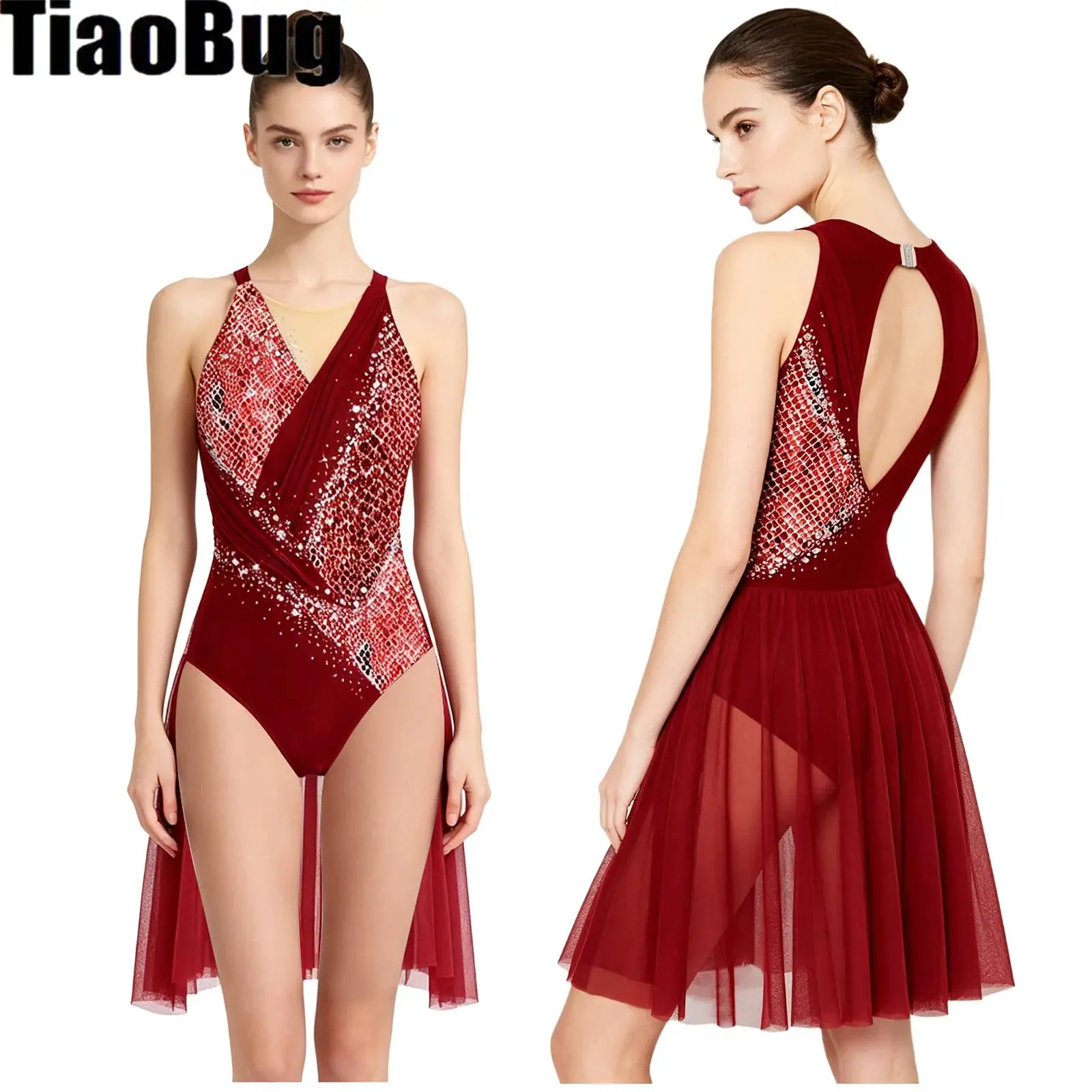 Women Wild Style Print Samba Rumba Leotard with Mesh Skirt at Back Rhinestone Decor Sleeveless Backless Ruched Bodysuit
Women Wild Style Print Samba Rumba Leotard with Mesh Skirt at Back Rhinestone Decor Sleeveless Backless Ruched Bodysuit