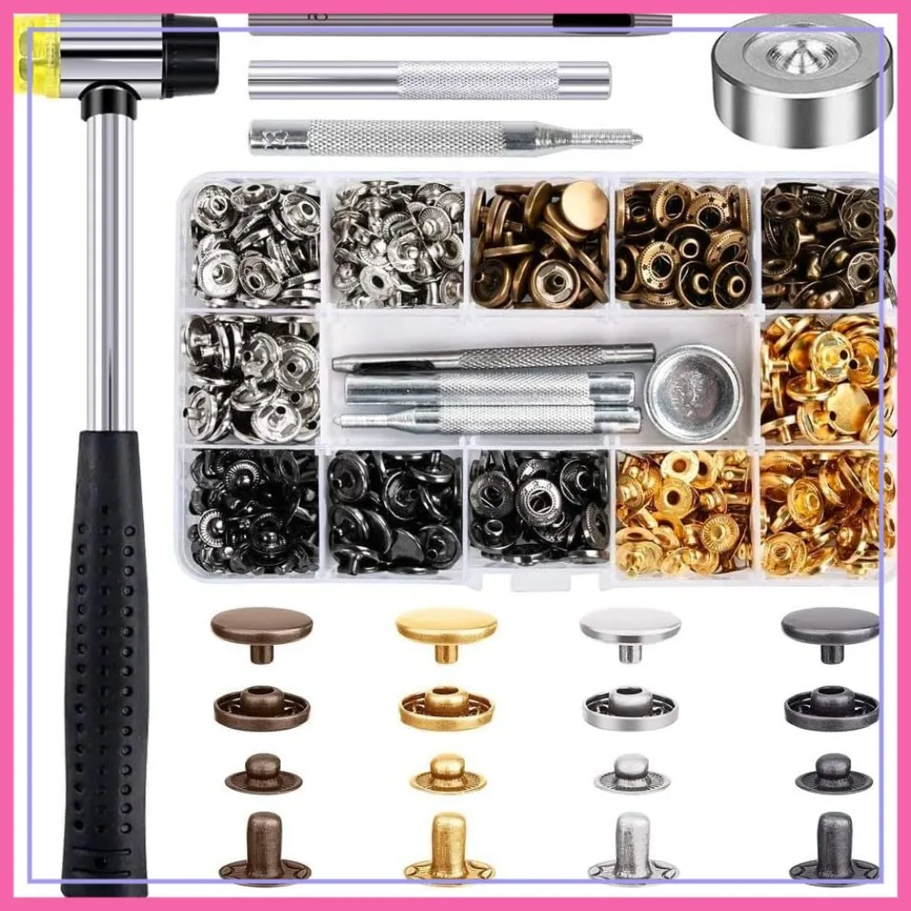 120 Sets 12mm Metal Snap Fasteners Kit with 4 Setter Tools, 1 Hammer, 4 Colors Leather Snaps for Jackets, Bags, Bracelets
120 Sets 12mm Metal Snap Fasteners Kit with 4 Setter Tools, 1 Hammer, 4 Colors Leather Snaps for Jackets, Bags, Bracelets