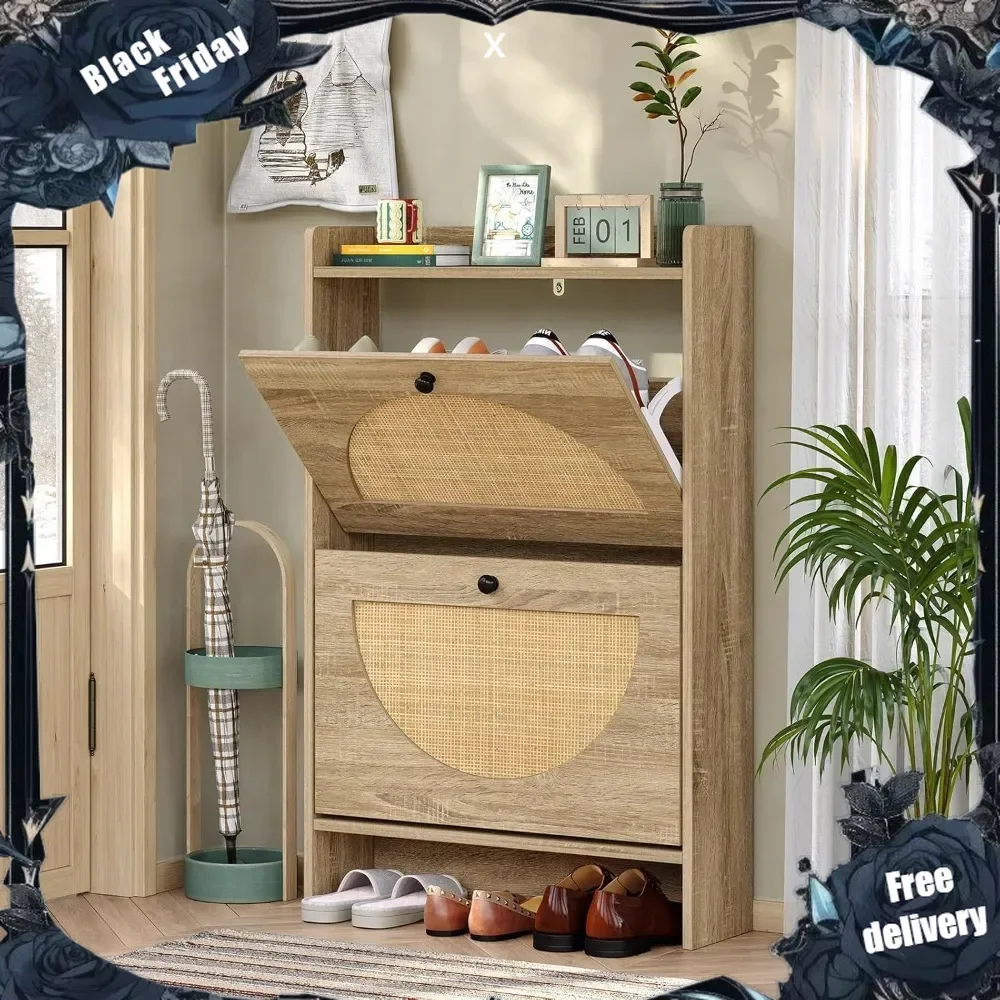 Shoe Rack Storage Cabinet with 2 Natural Semi-Circular Rattan Doors, Entryway Boho Shoe Cabinet for Sneakers, Leather Shoes
Shoe Rack Storage Cabinet with 2 Natural Semi-Circular Rattan Doors, Entryway Boho Shoe Cabinet for Sneakers, Leather Shoes