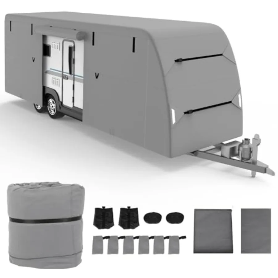 Travel Trailer RV Cover for 20-22 ft: Waterproof, Windproof, Anti-UV, Rip-Stop Polyester, Gray, Heavy-Duty Protection with 4 Ti
Travel Trailer RV Cover for 20-22 ft: Waterproof, Windproof, Anti-UV, Rip-Stop Polyester, Gray, Heavy-Duty Protection with 4 Ti
