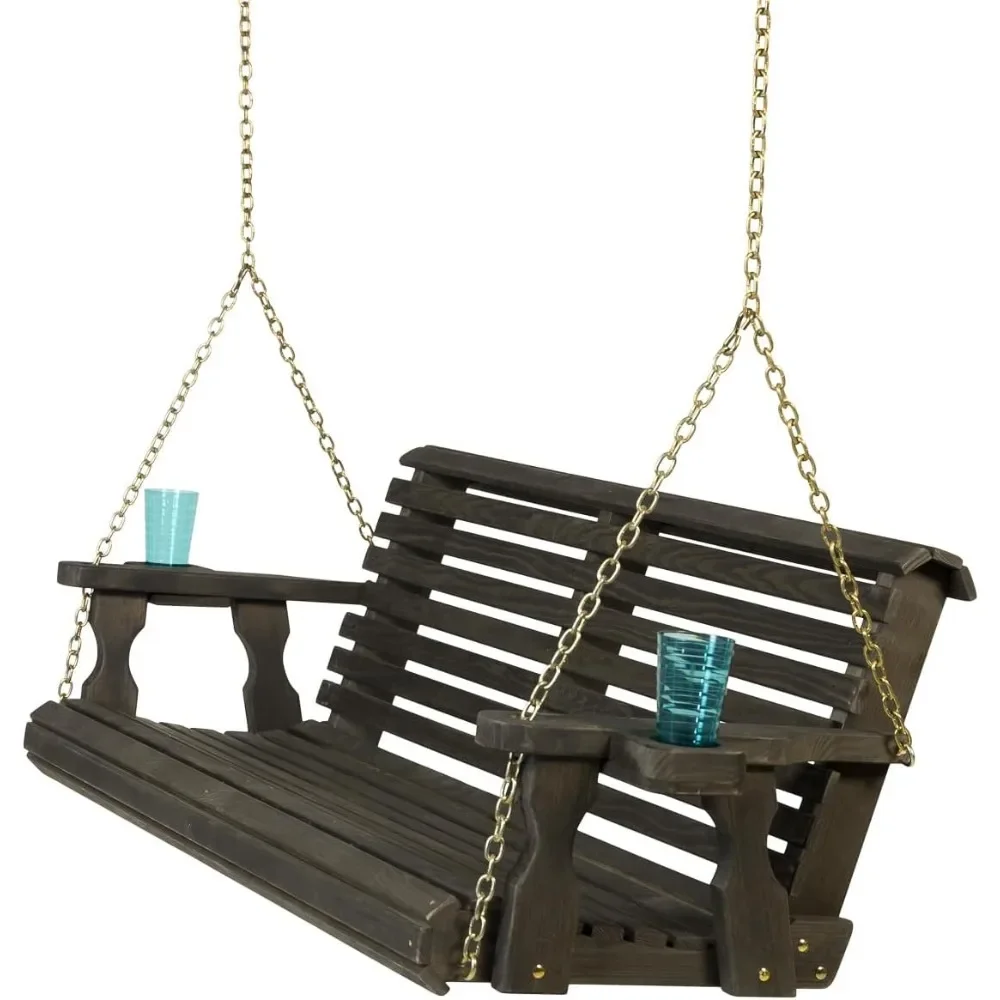 4 Foot Roll Back Porch Swing with Cup Holders in Semi-Solid Black Stain - Treated Pine Heavy Duty 700 Lb.
4 Foot Roll Back Porch Swing with Cup Holders in Semi-Solid Black Stain - Treated Pine Heavy Duty 700 Lb.