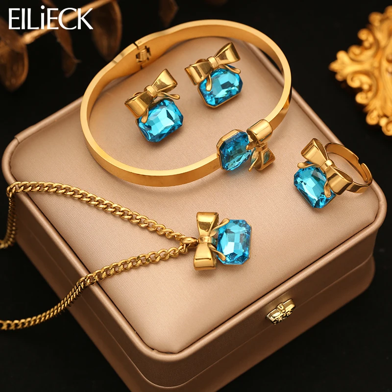 EILIECK Delicate Blue Crystal Zirconia Stainless Steel Bowknot Square Necklace Bangle Earrings Ring Daily Jewelry for Women Gala
EILIECK Delicate Blue Crystal Zirconia Stainless Steel Bowknot Square Necklace Bangle Earrings Ring Daily Jewelry for Women Gala