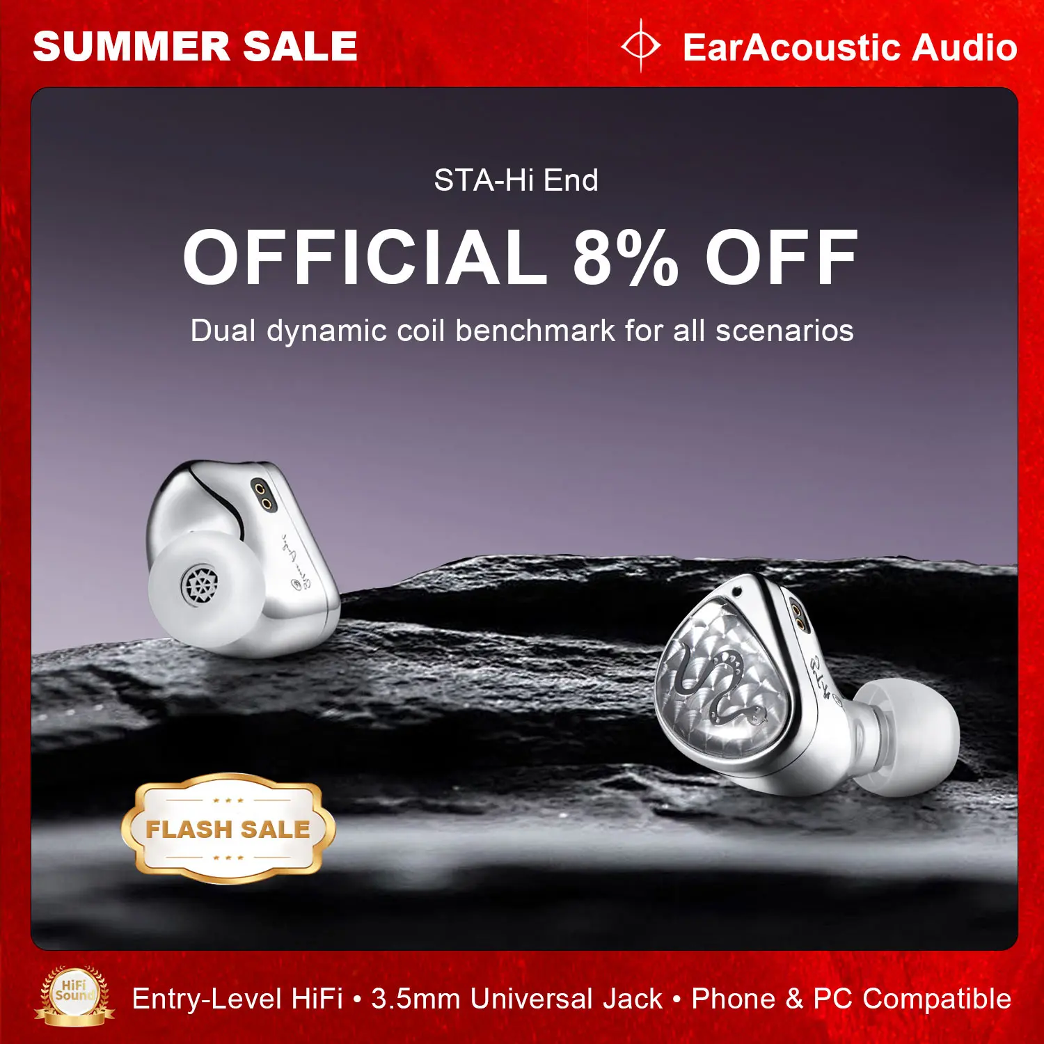 EarAcoustic Audio STA SERIES IEM 10mm Dual Magnet Beryllium Driver + 6mm Composite Diaphragm Hifi Wired Earphones High-Res Sound
EarAcoustic Audio STA SERIES IEM 10mm Dual Magnet Beryllium Driver + 6mm Composite Diaphragm Hifi Wired Earphones High-Res Sound