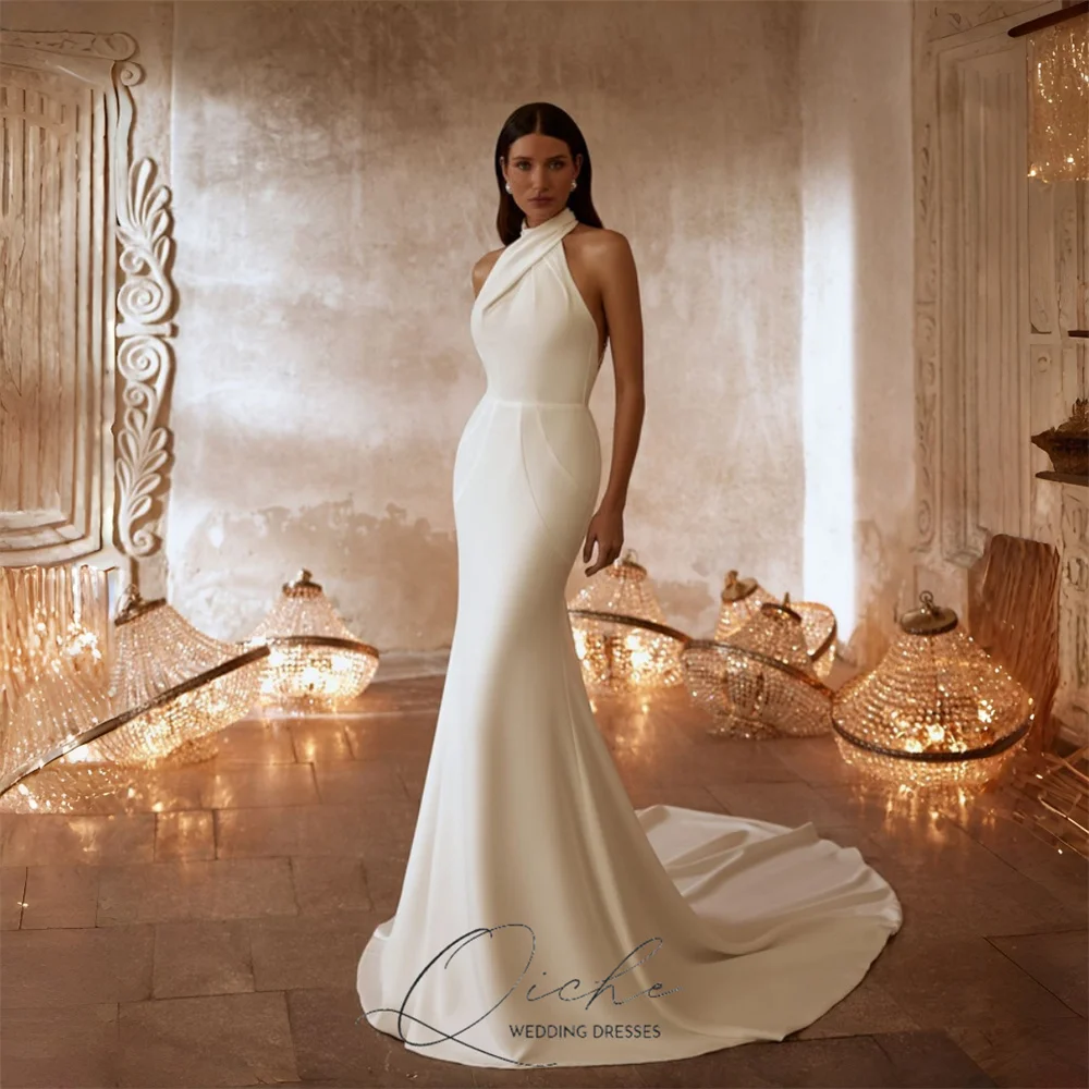 QICHE Simple Halter Beading Mermaid Wedding Dresses For Women 2026 Sleeveless Open Back Pleat Vestidos De Noiva Customized
QICHE Simple Halter Beading Mermaid Wedding Dresses For Women 2026 Sleeveless Open Back Pleat Vestidos De Noiva Customized