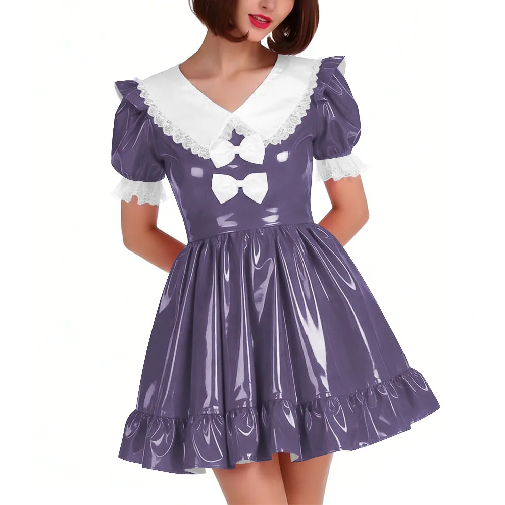 Cute PVC Shiny Leather Pleated Mini Dress Women Puff Sleeve Preppy Style Lace Ruffles Short Dress Sissy Halloween Cosplay Outfit
Cute PVC Shiny Leather Pleated Mini Dress Women Puff Sleeve Preppy Style Lace Ruffles Short Dress Sissy Halloween Cosplay Outfit