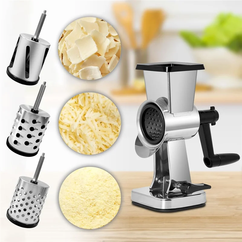 【B07R】Stainless Steel Rotating Cheese Grater Manual Cheese Shredder With 3 Interchangeable Drum Blades Walnut Grinder Functional
【B07R】Stainless Steel Rotating Cheese Grater Manual Cheese Shredder With 3 Interchangeable Drum Blades Walnut Grinder Functional
