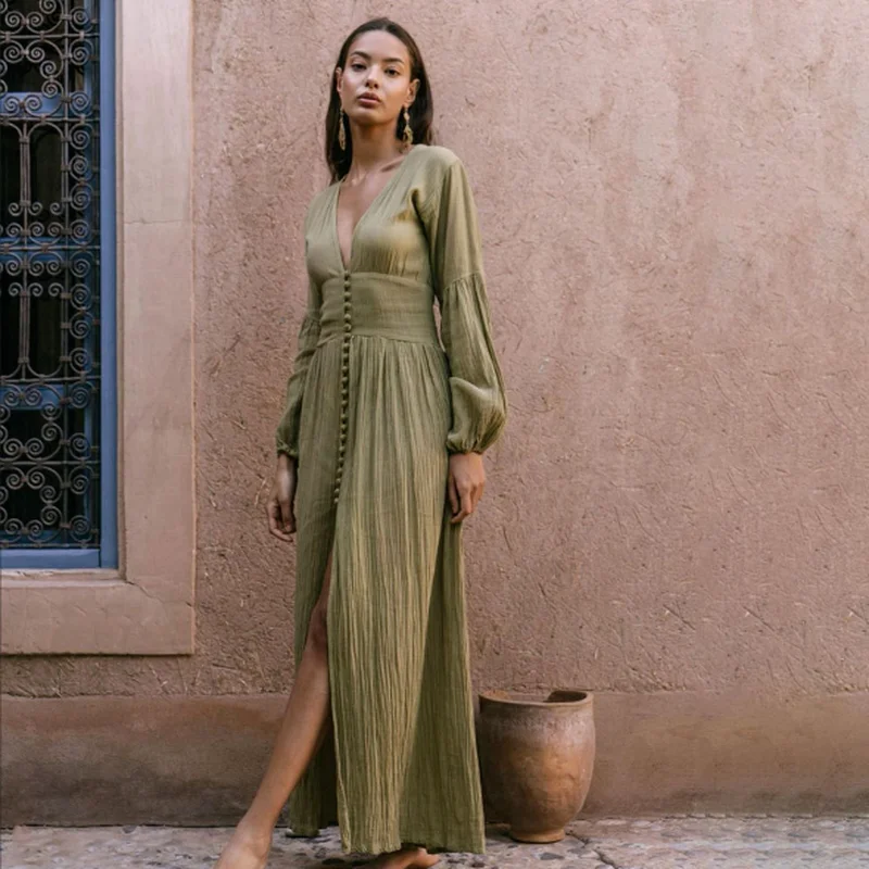 2023 New Causal Button Up Long Summer Dress Long Sleeve Vintage Deep V Neck Long Dress Robe Dropshipping White Beach Boho Dress
2023 New Causal Button Up Long Summer Dress Long Sleeve Vintage Deep V Neck Long Dress Robe Dropshipping White Beach Boho Dress