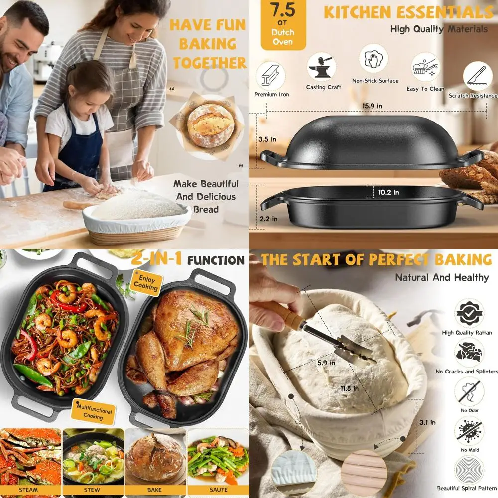 Чугунная жаровня объемом 7,5 кварт с крышкой, набор для выпечки хлеба и корзина для расстойки теста (баннетон)
Чугунная жаровня объемом 7,5 кварт с крышкой, набор для выпечки хлеба и корзина для расстойки теста (баннетон)