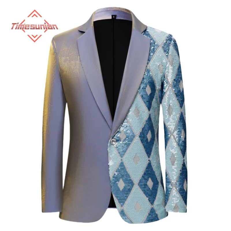 2025 New Men Luxury Sequin Suit One Buckle Jacket Blue Fashion Male Wedding Party Blazer Singer Trend Coats 
2025 New Men Luxury Sequin Suit One Buckle Jacket Blue Fashion Male Wedding Party Blazer Singer Trend Coats