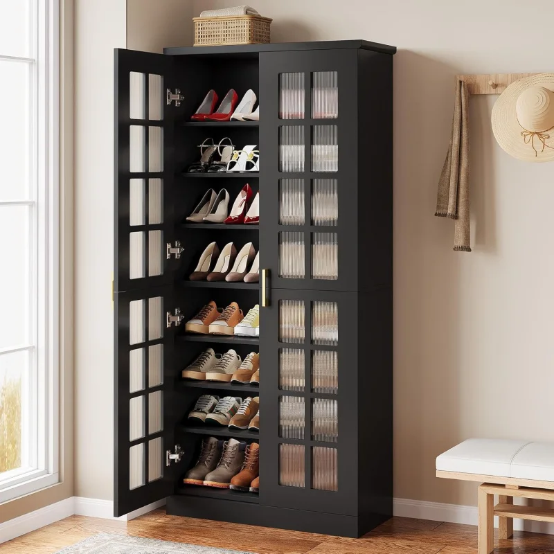 Black 8-Tier Shoe Cabinet/ Adjustable Shelves, Door Storage Entryway Hallway Closet, Modern Shoe Organizer Rack
Black 8-Tier Shoe Cabinet/ Adjustable Shelves, Door Storage Entryway Hallway Closet, Modern Shoe Organizer Rack