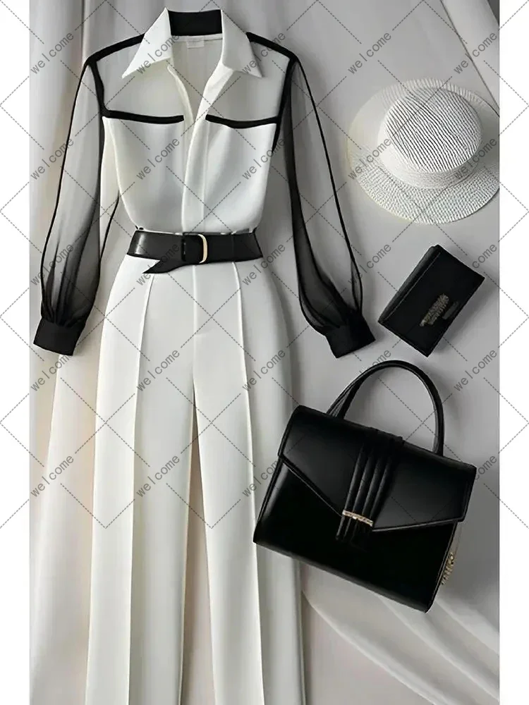 White Trousers 2 Pieces Loose Pants Suit Womens Two Peice Sets Vintage Perspective Shirt Autumn Blouse Sleeve Korean Top
White Trousers 2 Pieces Loose Pants Suit Womens Two Peice Sets Vintage Perspective Shirt Autumn Blouse Sleeve Korean Top