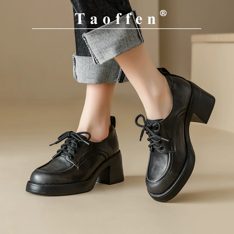 Taoffen Casual Loafers For Women Genuine Leather Solid Square Heel Anti-slip Thick Sole Fashion Round Toe Lace-up Office Shoes
Taoffen Casual Loafers For Women Genuine Leather Solid Square Heel Anti-slip Thick Sole Fashion Round Toe Lace-up Office Shoes