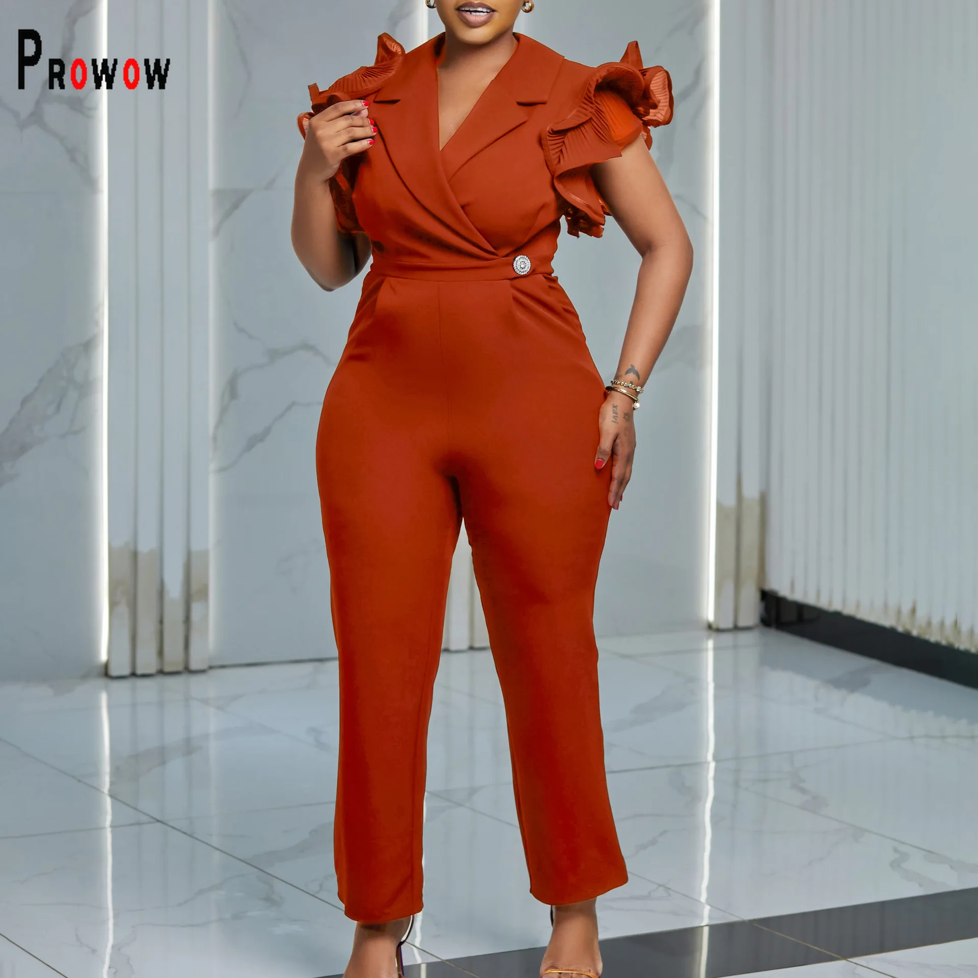 Prowow Fashion Trend Women Jumpsuits Ruffle Sleeve High Waist Slim Fit Office Lady One-piece Romper Clothing Solid Color Outift
Prowow Fashion Trend Women Jumpsuits Ruffle Sleeve High Waist Slim Fit Office Lady One-piece Romper Clothing Solid Color Outift