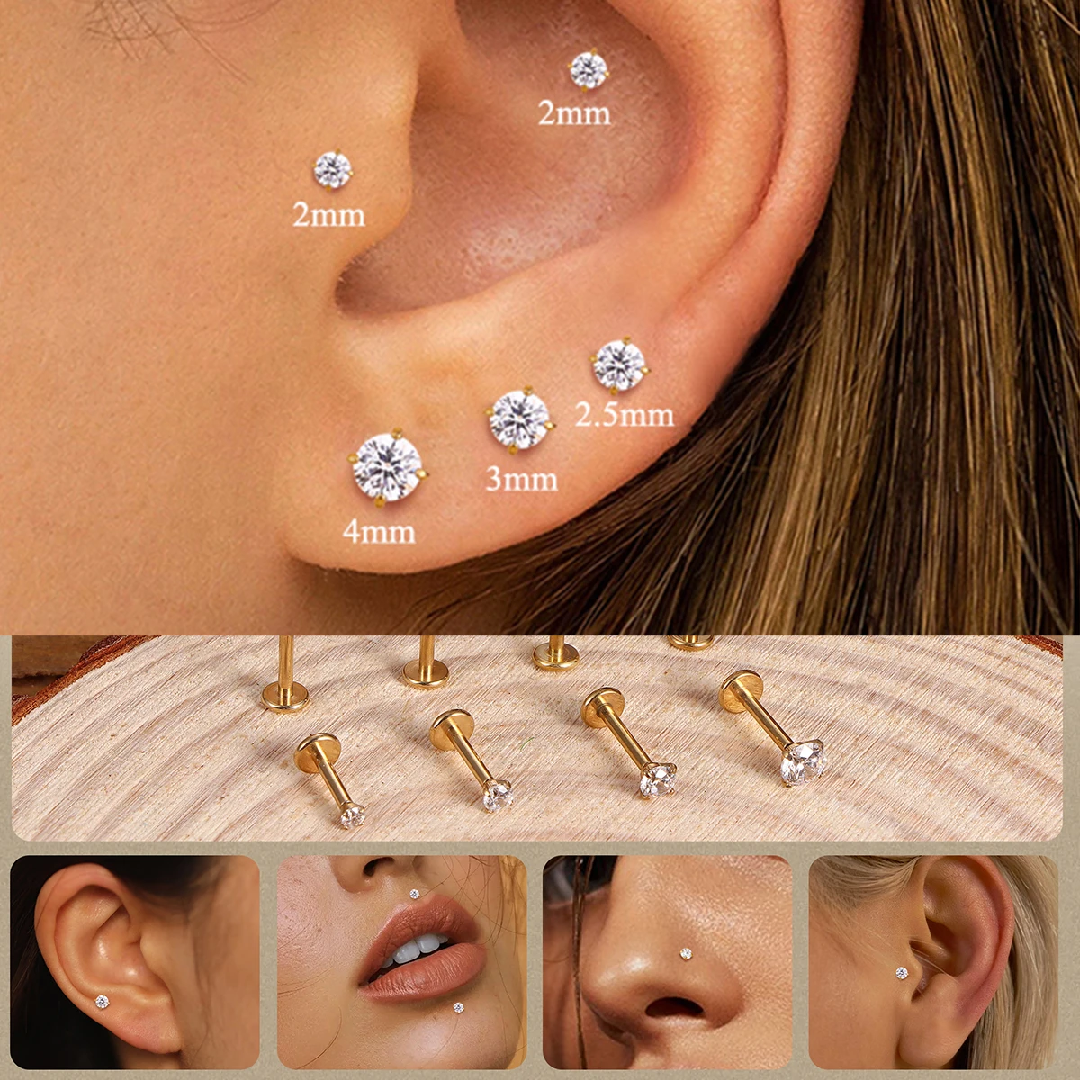 4Pcs/Set G23 Titanium Piercing Labret Lip Studs 16G CZ Internally Threaded Stud Earring Nose Ring Tragus Cartilage Helix Jewelry
4Pcs/Set G23 Titanium Piercing Labret Lip Studs 16G CZ Internally Threaded Stud Earring Nose Ring Tragus Cartilage Helix Jewelry