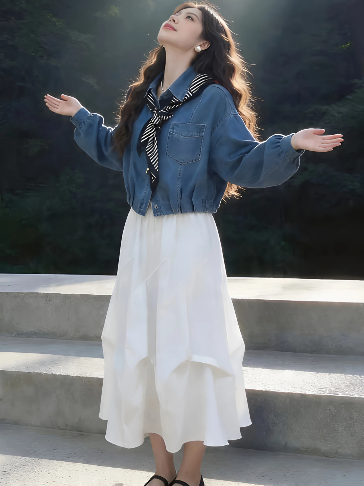 Fashionable Retro Hong Kong Style High Waist A-Line Skirt And Denim Jacket Set Korean Style Complete OOTD Outfit
Fashionable Retro Hong Kong Style High Waist A-Line Skirt And Denim Jacket Set Korean Style Complete OOTD Outfit