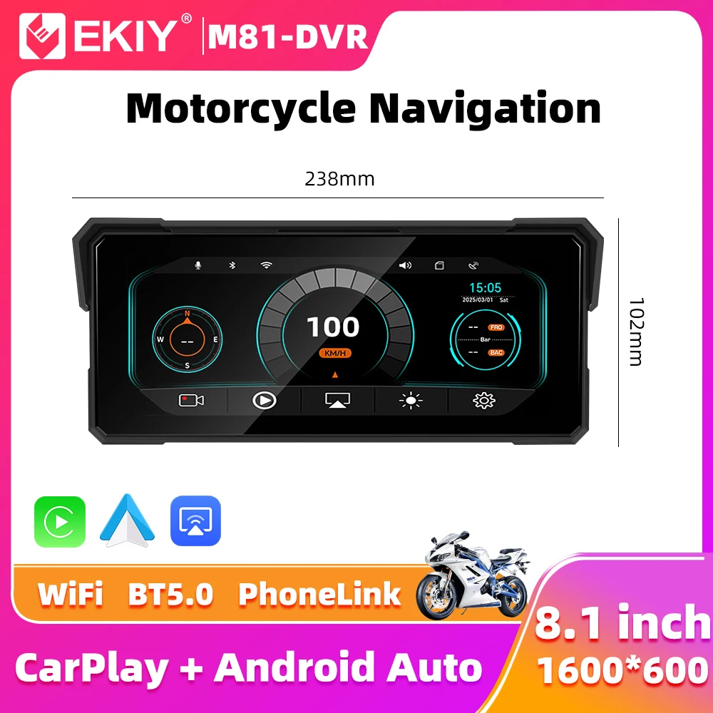 Портативный цифровой монитор для мотоцикла EKIY 8.1" с беспроводным CarPlay, Android Auto, GPS-навигацией и TPMS
Портативный цифровой монитор для мотоцикла EKIY 8.1" с беспроводным CarPlay, Android Auto, GPS-навигацией и TPMS