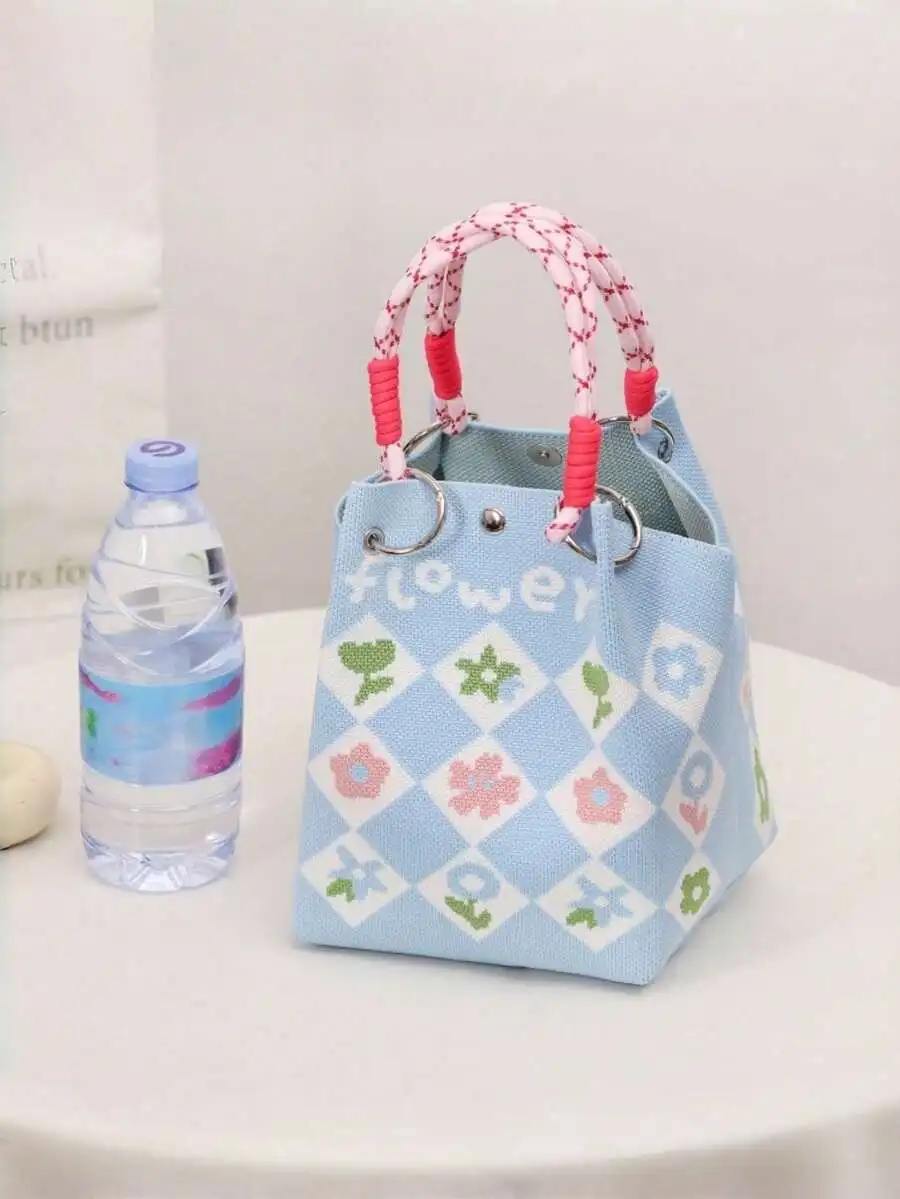 Floral Pattern Square Canvas Handbag With Braided Handle For Women
Floral Pattern Square Canvas Handbag With Braided Handle For Women