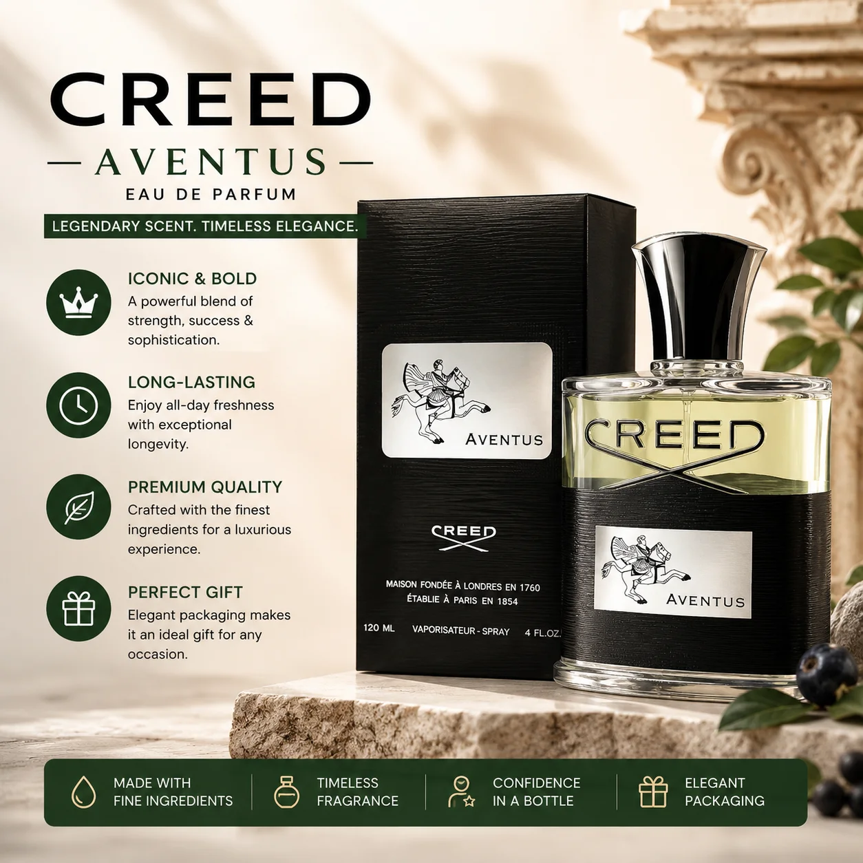 Aventus Style Perfume For Men 120ml - Long Lasting Fruity Woody Fragrance - Elegant Black Bottle Cologne - Luxury Gift For Boyfriend
Aventus Style Perfume For Men 120ml - Long Lasting Fruity Woody Fragrance - Elegant Black Bottle Cologne - Luxury Gift For Boyfriend