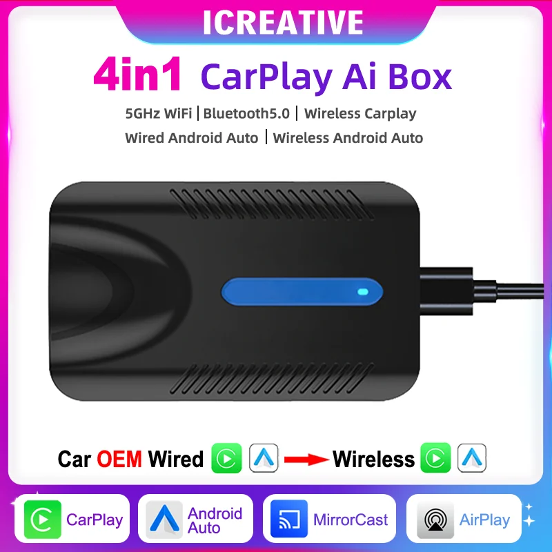 Mini AI Box Wired To Wireless CarPlay Auto 4 In 1 Adapter for OEM Car Stereo USB Plug and Play Dongle WIFI Bluetooth Smart Link
Mini AI Box Wired To Wireless CarPlay Auto 4 In 1 Adapter for OEM Car Stereo USB Plug and Play Dongle WIFI Bluetooth Smart Link