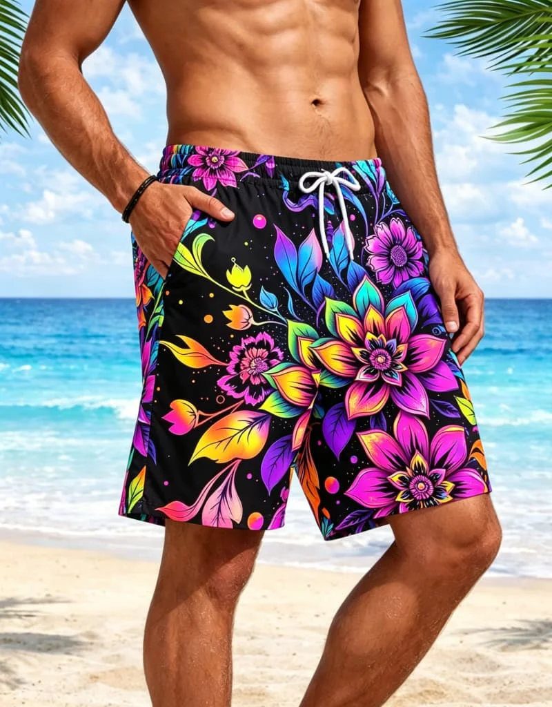 Men's neon tropical style printed quick drying beach shorts, breathable, fashionable, and casual, suitable for beach vacations
Men's neon tropical style printed quick drying beach shorts, breathable, fashionable, and casual, suitable for beach vacations