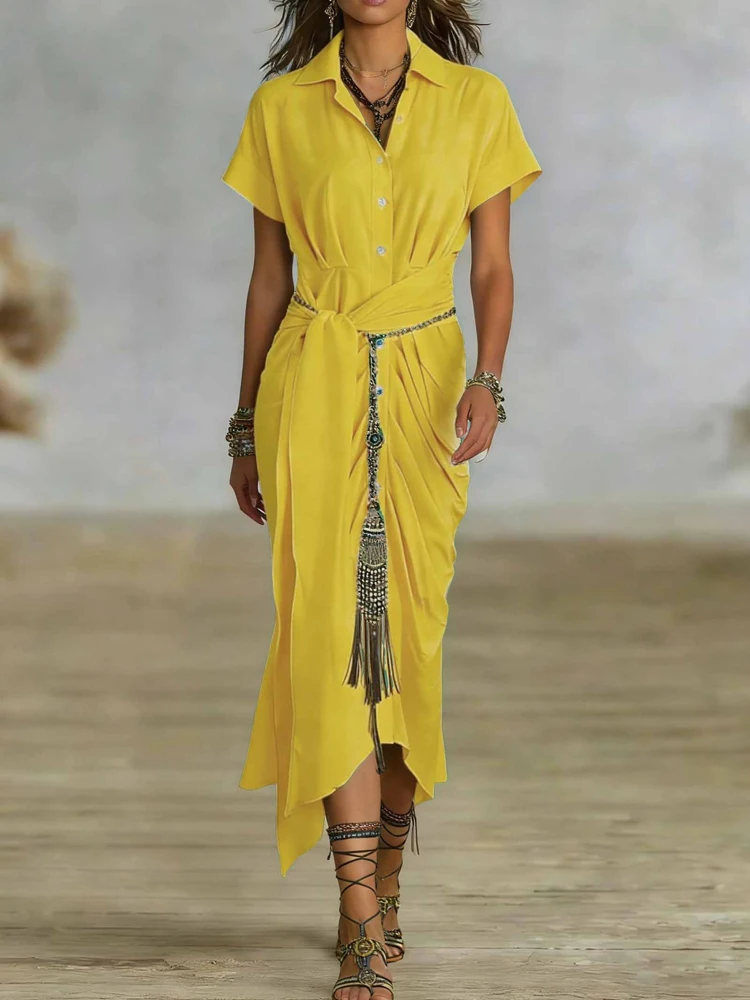 Повседневное платье в уличном стиле для ежедневных поездок на работу, с отложным воротником, короткими рукавами, в складку, в стиле рубашки, новинка весны и лета
Повседневное платье в уличном стиле для ежедневных поездок на работу, с отложным воротником, короткими рукавами, в складку, в стиле рубашки, новинка весны и лета