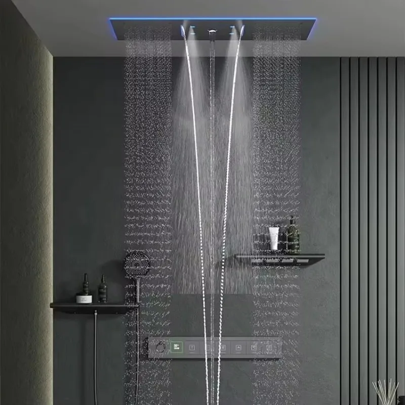 Luxury Bathroom Ceiling Rainfall Hidden Shower System with Spray Massage Recessed Thermostatic Mixer Faucet Set with LED Light
Luxury Bathroom Ceiling Rainfall Hidden Shower System with Spray Massage Recessed Thermostatic Mixer Faucet Set with LED Light