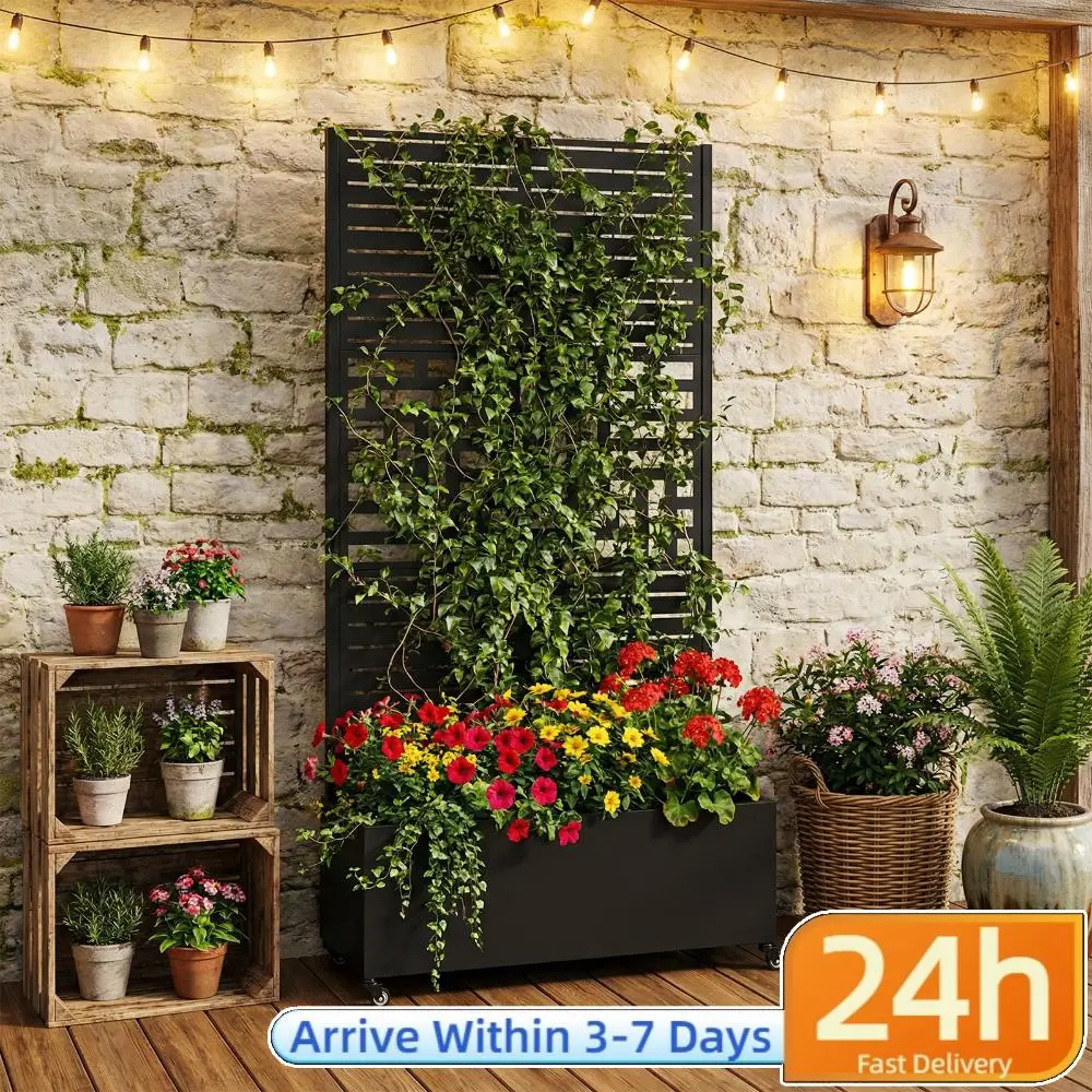 Metal Planter Box with Trellis and Wheels 70.87x35.43x15.75 Inch Raised Garden Bed with Drainage Holes for Climbing Plants Vine
Metal Planter Box with Trellis and Wheels 70.87x35.43x15.75 Inch Raised Garden Bed with Drainage Holes for Climbing Plants Vine