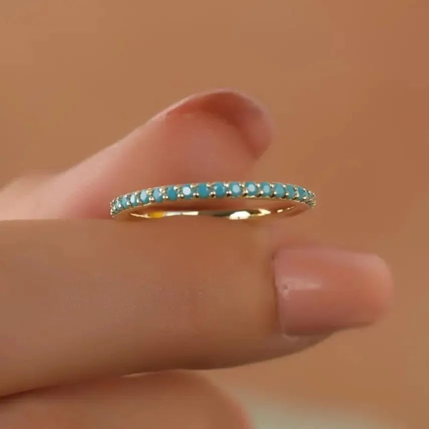 Chic 925 Sterling Silver Turquoise Beaded CZ Full Eternity Finger Band Blue Zircons Infinity Rings for Women Bijoux FineJewelry
Chic 925 Sterling Silver Turquoise Beaded CZ Full Eternity Finger Band Blue Zircons Infinity Rings for Women Bijoux FineJewelry